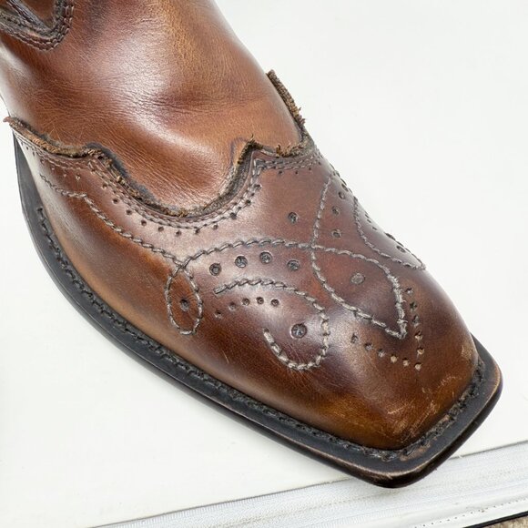 Mark Nason Brown Leather Brogue Ankle Boots Men's Size 11 Side Zip Made in Italy - Picture 4 of 12